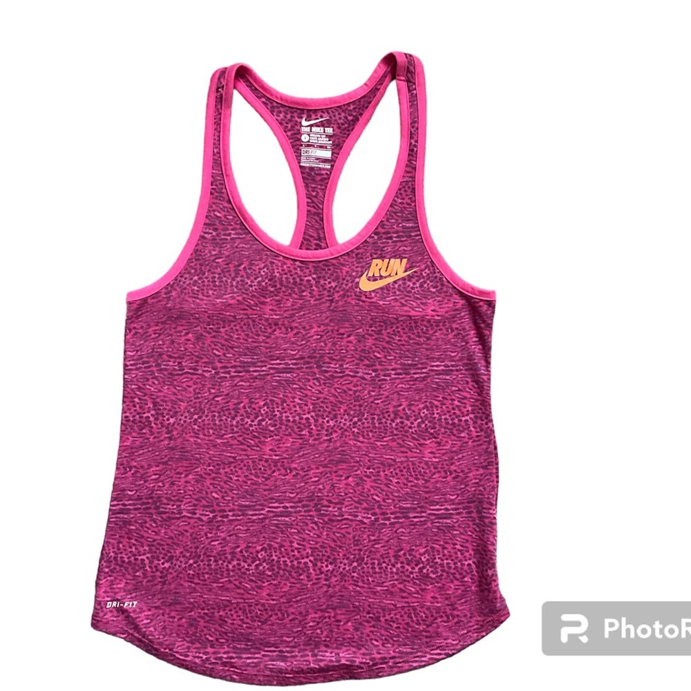 Nike ladies dri-fit pink with orange swoosh check size S